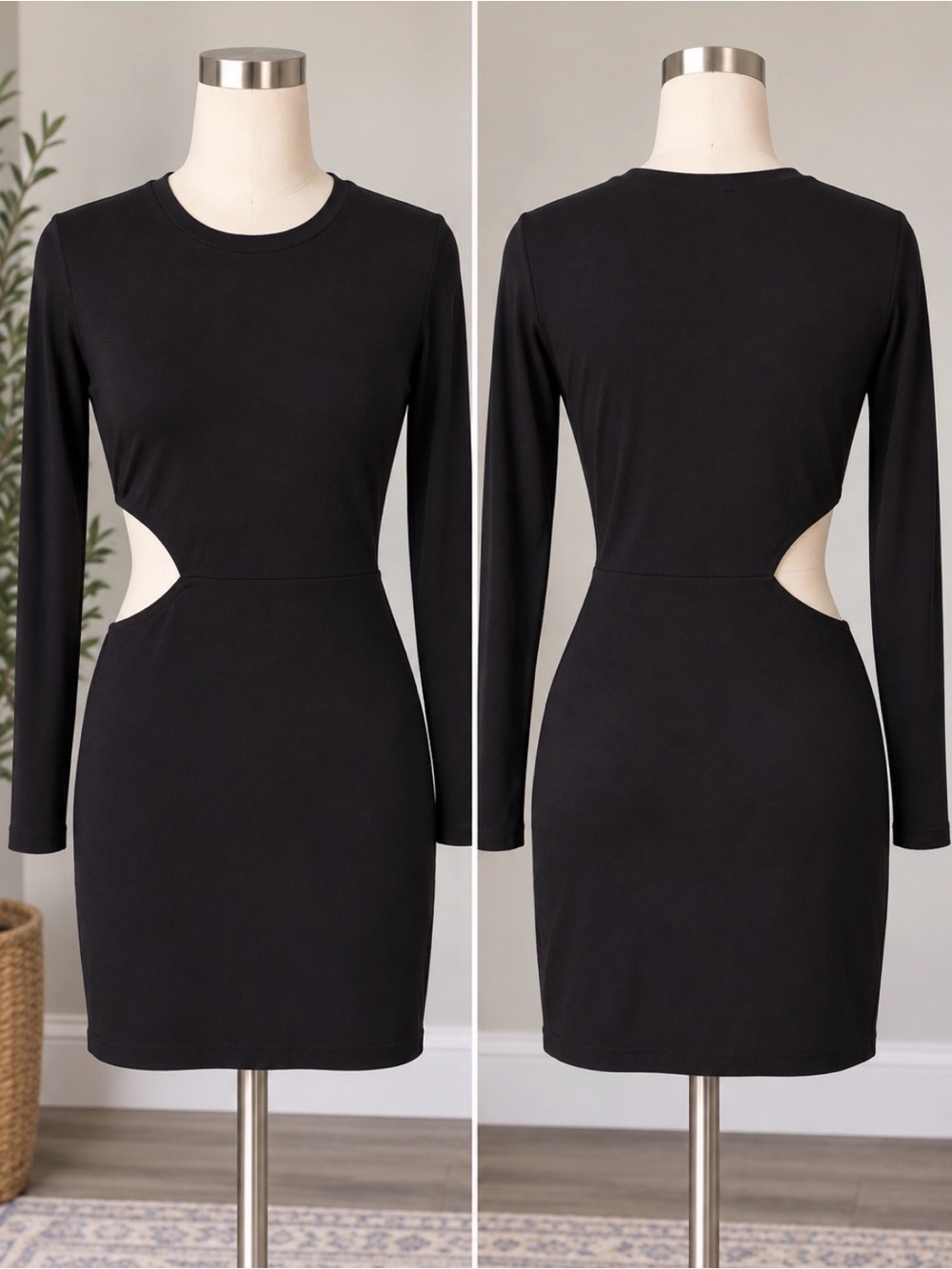 Calvin Klein Black Long Sleeve Cutout Bodycon Dress